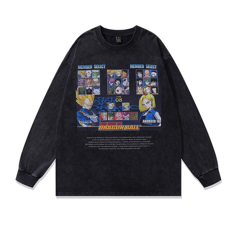 High Street Men'S T-Shirt Beauty Tide Vintage Cartoon Printing Washed Cotton Short Sleeve T-Shirt Men