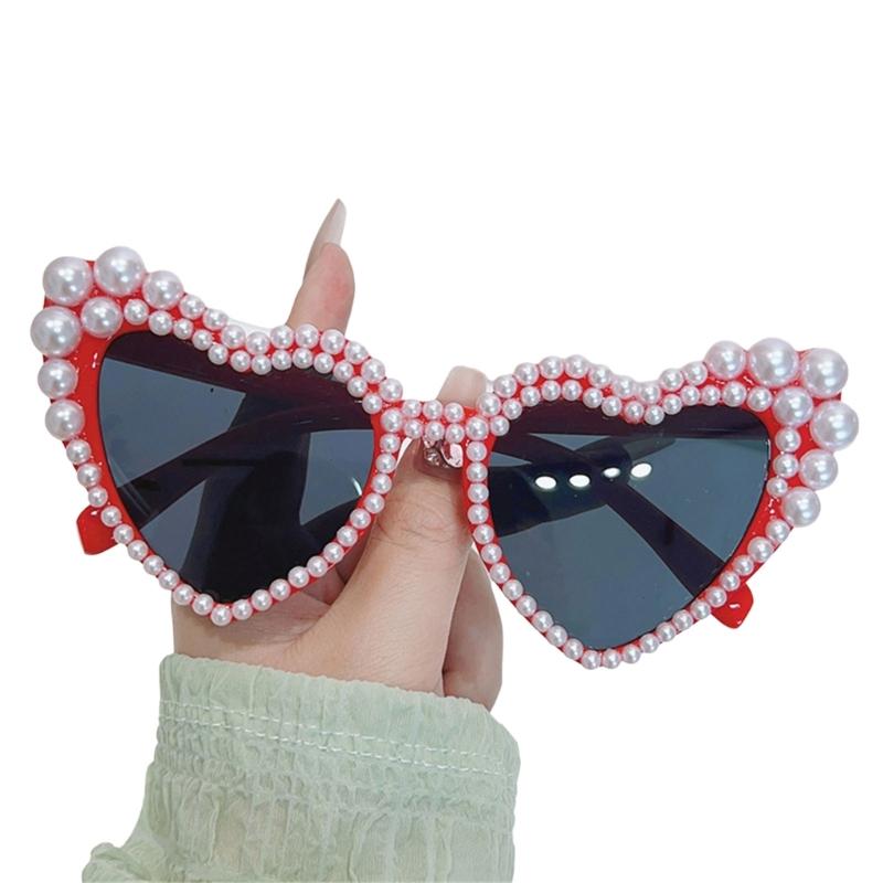 Fake Pearl Sun Glasses Women Heart Sunglasses UV400 Glasses Eye Sunglasses Unique Eyewears for Valentines Day Party