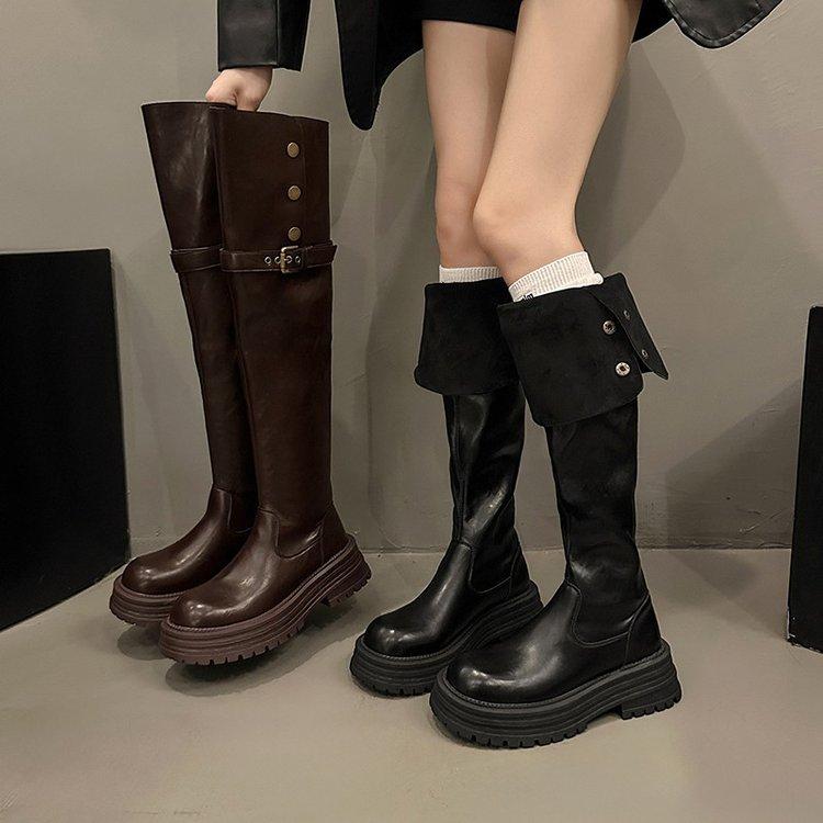 Two over-the-knee boots for women's 2025 new autumn and winter fleece fur high knight boots slim flat boots