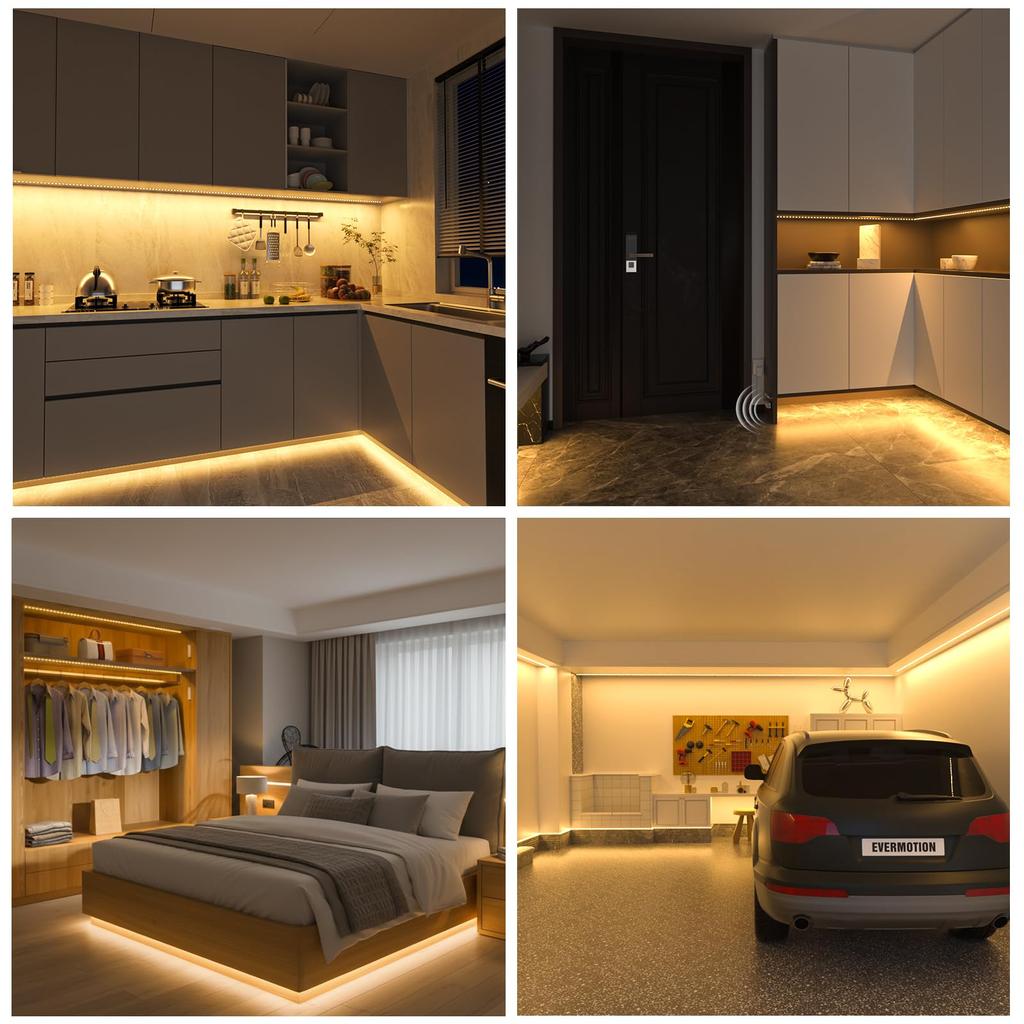 Wobane Motion Sensor LED Strip 2M x 2 Footwell Indirect Light Indoor No Installation Magnetic Free Automatic Energy 2700k Warm White LED Light, 4m,