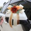 Wedding Car Rearview Mirror Door Handle Bow Decoration Simulation Flower Arrangement Door Handle Decoration 2PCS