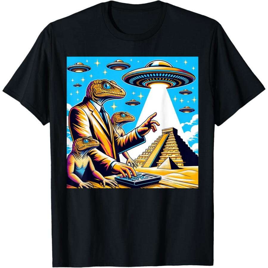 Lizard Conspiracy Theory UFO Chichen Itza Mexican Pyramids T-Shirt XXXXXL чёрный