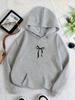 Women's Fashion Bow Pattern Kangaroo Pocket Warm Lined Hoodie Sweatshirt Casual Long Sleeve with Pockets Classic Design Fall Top