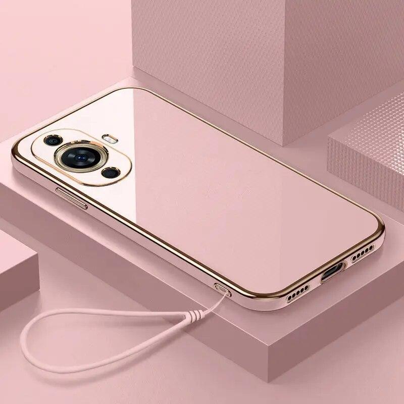 

Чехол для Huawei nova 11 Nova 11 Pro, чехол nova 11 Ultra, чехол для телефона FOA-LX9 GOA-LX9, роскошный противоударный чехол с квадратным покрытием Huawei nova 11 Pro&Case & Strap светло-розовый