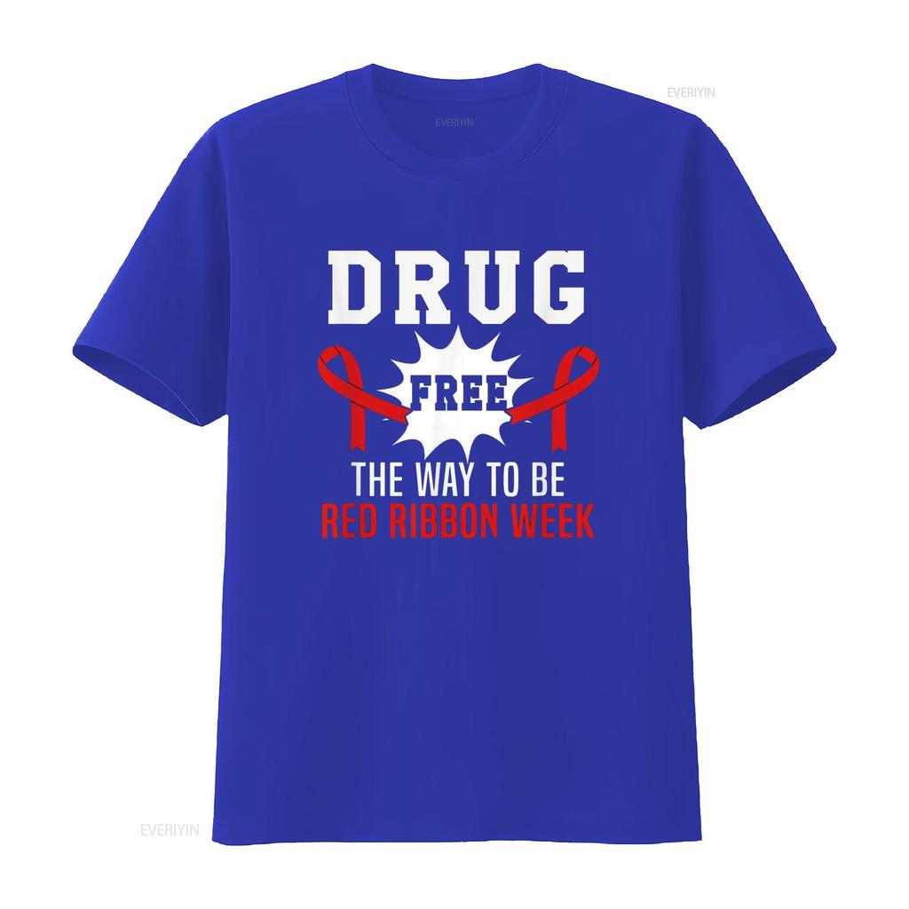 Red Ribbon Drug Free The Way To Be Celebrate Awareness T Shirt vintage Washed Top For Everyday Wear Stylish Comfortable