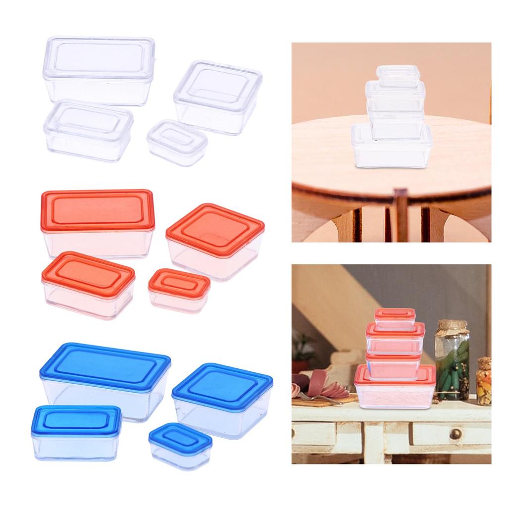 4x 1:12 Dollhouse Bento Lunch Boxes Miniature Model Bento Box Food Storage