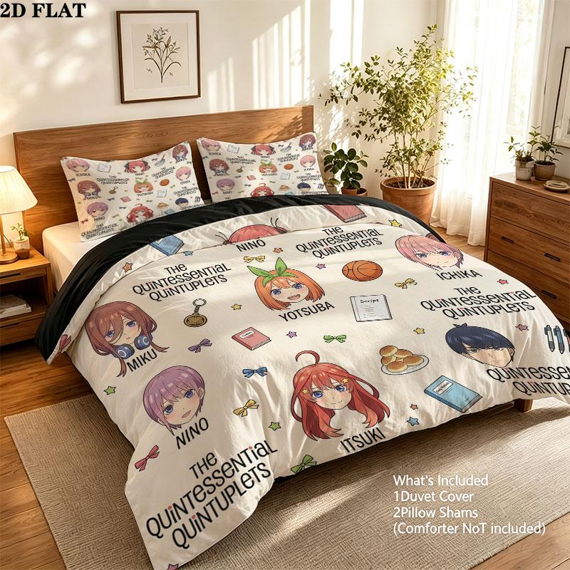 5Toubun Pattern Bedding Quilt Set Quilt Cover Pillowcase Home Birthday Gift(1 * duvet cover + 2 * pillowcase, without core)