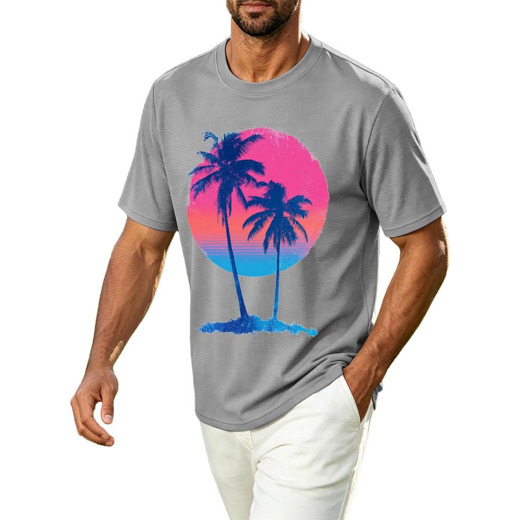 Herren Hawaii-Print Lässiges Rundhals-T-Shirt Atmungsaktiv Schnelltrocknend Kurzarm Sport-T-Shirt Leicht Bequeme Passform