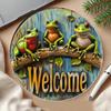 Vintage Metal Tin Sign Three Frogs Pattern Welcome Wall Art Poster Home Decor