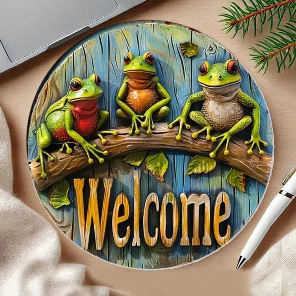 Vintage Metal Tin Sign Three Frogs Pattern Welcome Wall Art Poster Home Decor