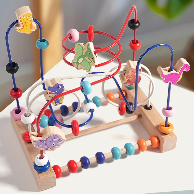 Children's Dinosaur Wooden Bead Maze Toy - Hand-Eye Coordination and Early Education Tool