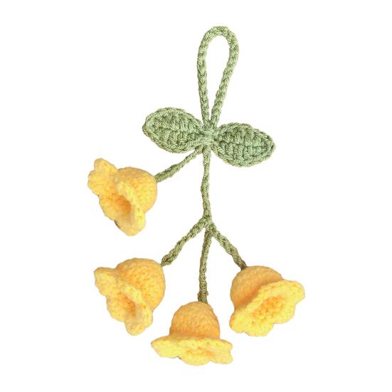 Keychain Pendant Tulip Flower Design Handwoven Yarn Crochet Key Chain Adjustable Rearview Mirror Hanging Car Decoration