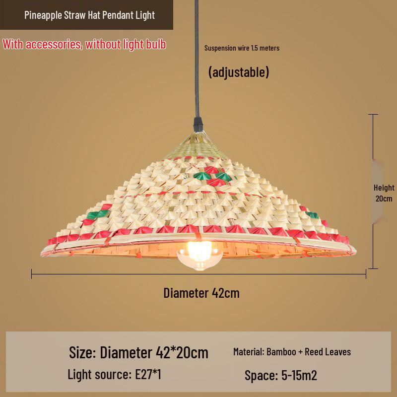 Retro Chinese Bamboo Pendant Light: Nostalgic Straw Hat Design for Hot Pot and Local Cuisine Restaurants