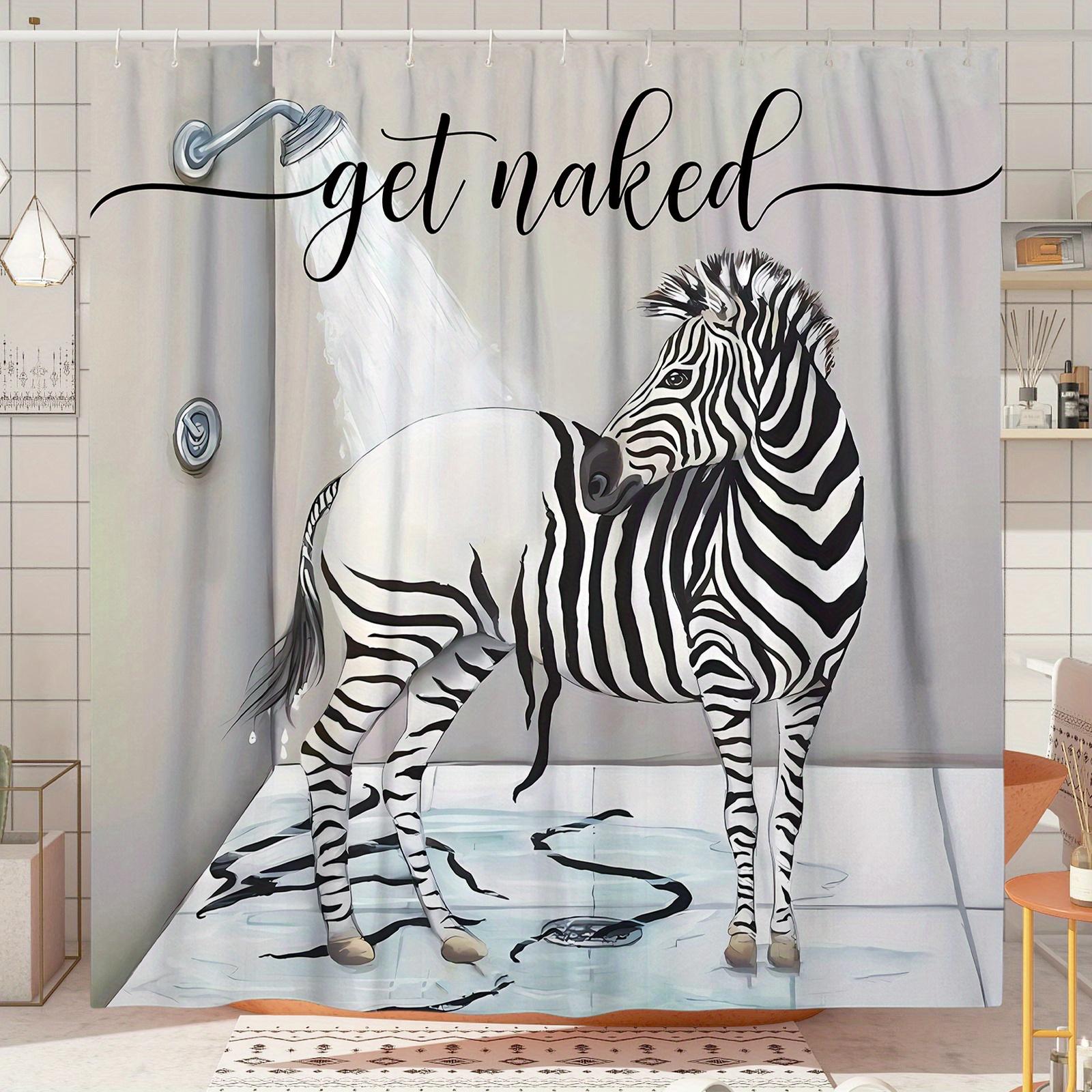 

1pc zebra get naked black white shower curtain fun cute farmhouse bathroom decor polyester washable machine washable shower curt 90x180cm