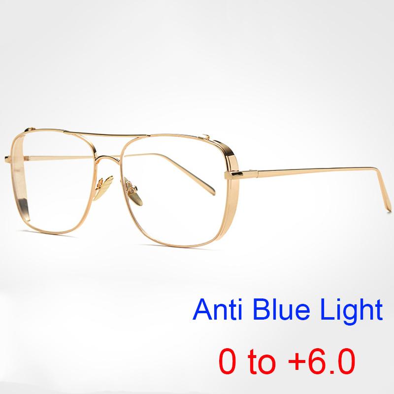 Masculine Anti Blue Light Blocking Metal Square Reading Glasses Women Men Optical Presbyopic Eyeglasses Frame Plus 0 to +2.0 +6