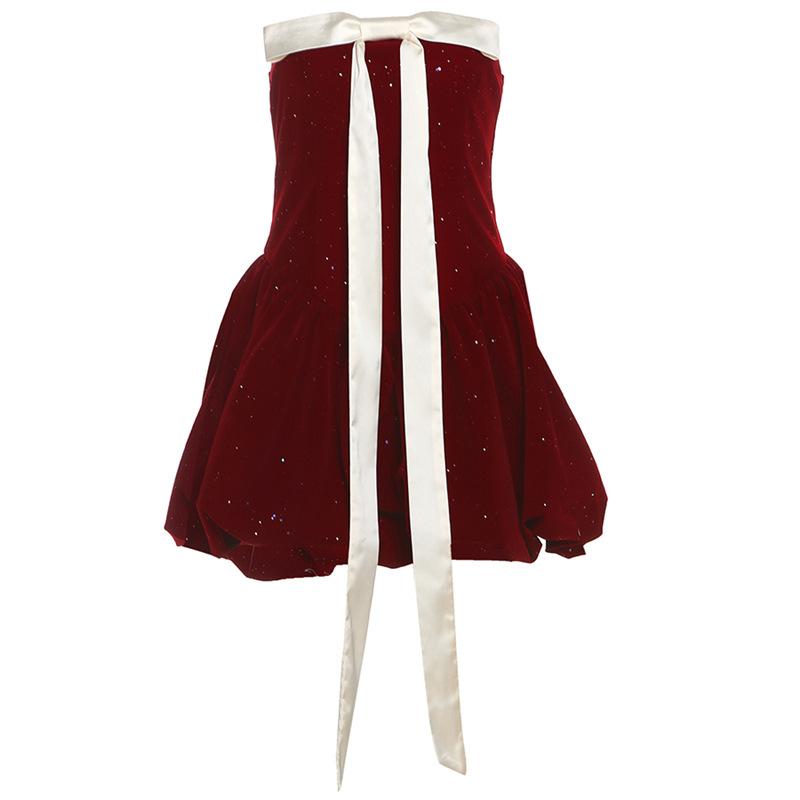 Autumn and Winter Women's Solid Color Slim-fit High-waisted Fashion Line Neck Top Dress