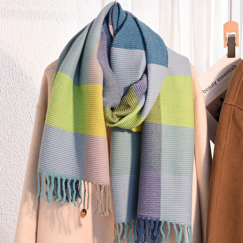 Scarf women's winter new imitation cashmere knitted color matching shawl trendy thickened warm versatile long scarf