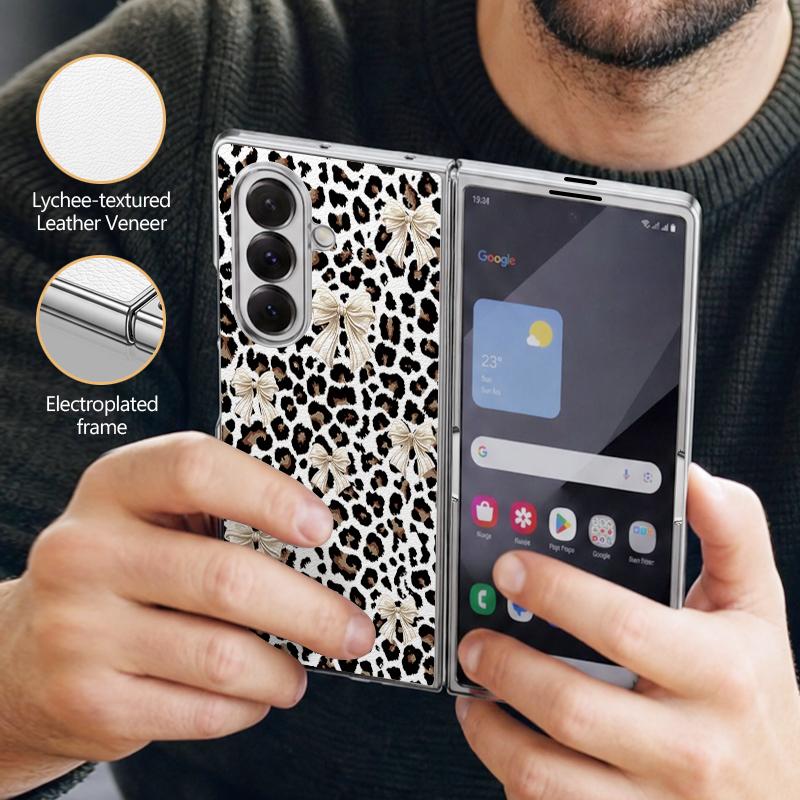 Bowknots Leopard Print Case For Samsung Galaxy Z Fold 8 Ultra 7 6 5 Z Fold8 Fold7 Fold6 Luxury Hybrid 3in1 Plating Leather Skin Phone Cover