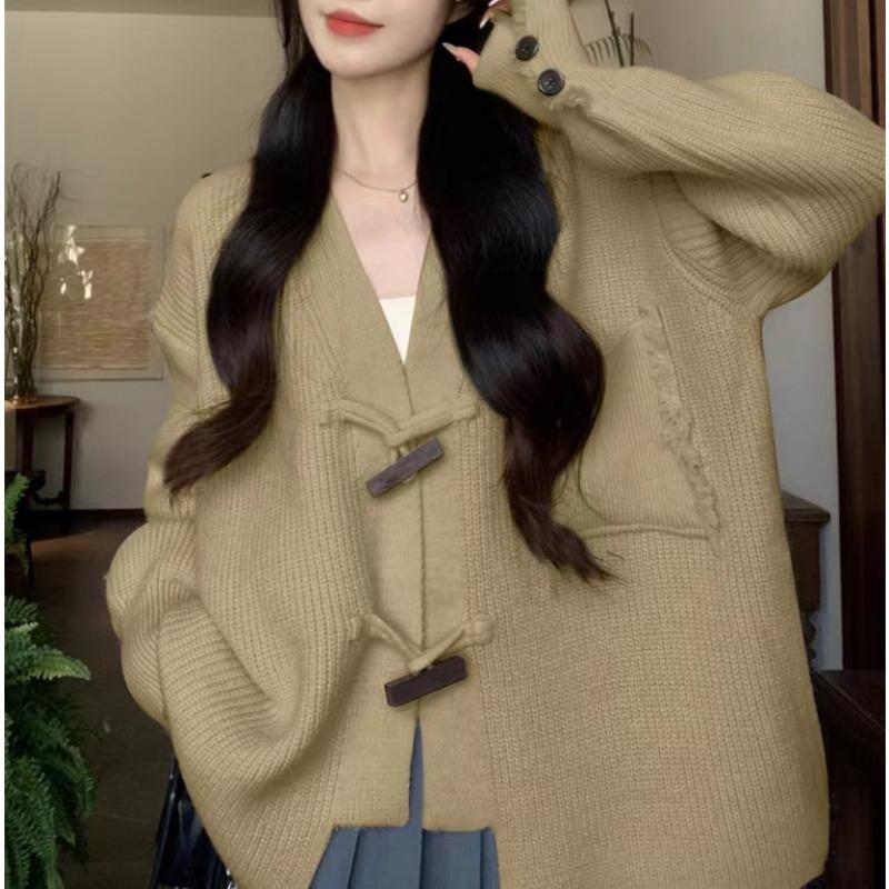 

Осень и зима новый однотонный мягкий восковой свободный ленивый ветер вязаный кардиган топ женская мода повседневный свитер куртка one size fits all хаки