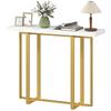 Console Table with Faux Marble Top, 100 Cm Narrow Entryway Table with Anti-tipping Device, Steel Frame, White