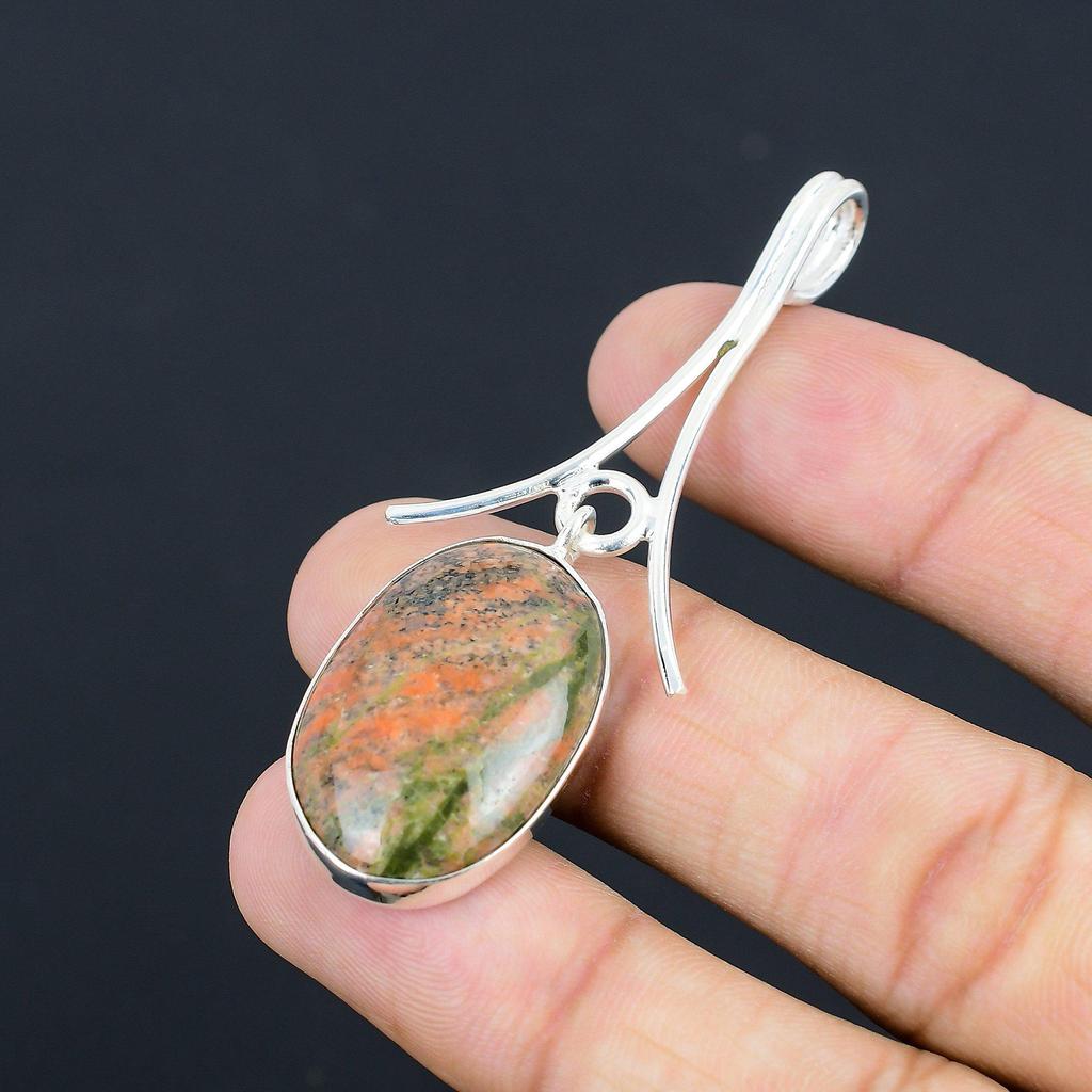 Sterling Silver Oval Natural Unakite Anniversary Mother Birthday Pendant Jewelry