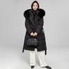 Womens Long Puffer Coat With Faux Fur Trim Hood Knee-Length Warm Winter Jacket Slim Fit Drawstring Waist