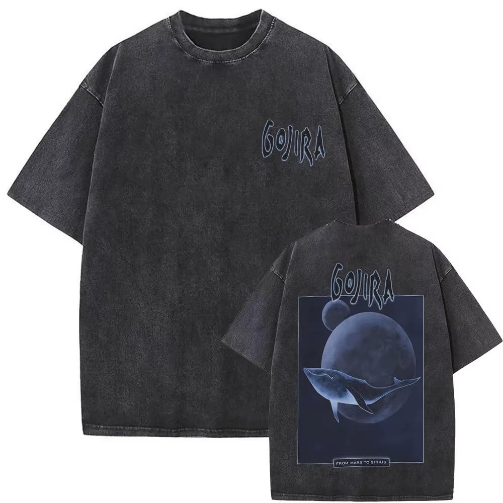 2026 Summer Fashion Trendy Tee Washed Vintage Metal Band Gojira T-shirt From Mars To Sirius Flying Whales Snake Graphic T-shirts