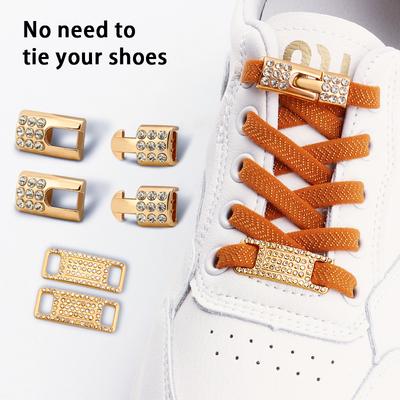 1 Pair Elastic No Tie Shoe Laces Bling Diamond Cross Locks Shoelace Charms Sneakers Buckle for AF1 Metal Shoelaces for Woman Man