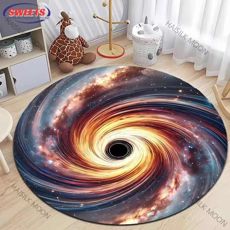 3D HD Cosmic Black Hole Printed Round Rug, Chair Carpet,  Durable Non-slip Doormat Children Playing Mat Living Room Bedroom Rugs