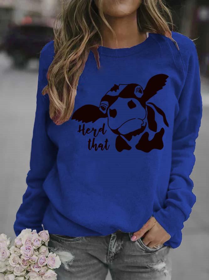 Women's Cow Print Round Neck Hoodie