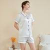 Women’s Summer Piped Solid Color Homewear 2 Piece Short Sleeve Shorts Pajama Set Casual Polo Collar Loungewear