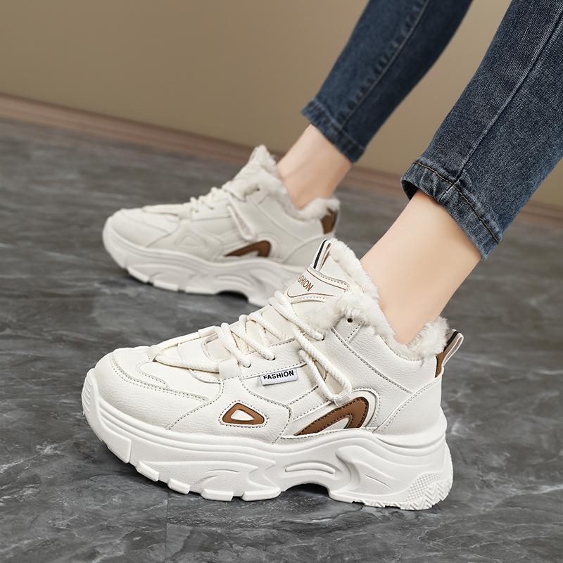 TUINANLE Teplé zimní tenisky dámské kožešinové bavlněné boty ležérní sportovní skateboardové trenéry plyšové pohodlné sněhule