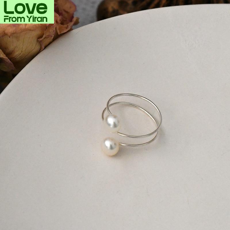 Ashiqi 925 Sterling Silver Natural Freshwater Double Pearl Ring Fashion Jewelry For Women Gift