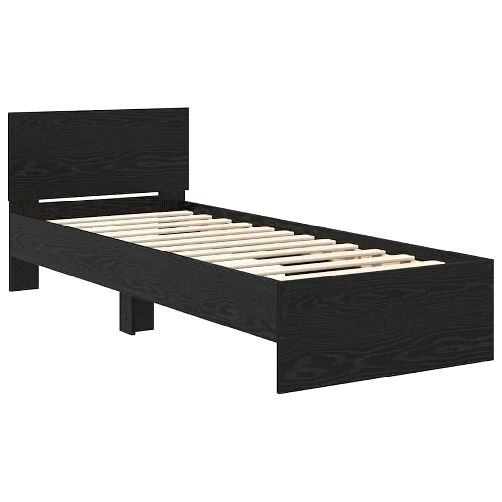 LED Bed Frame in Black Oak Effect 75 x 190 cm Wood Based Material