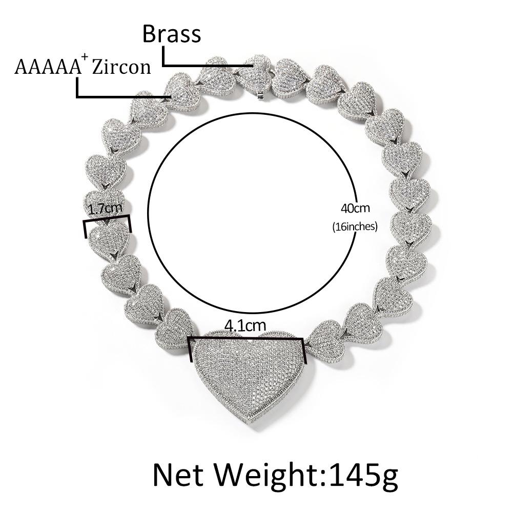 Hip Hop 17mm Zircon Love Necklace Ins Wind Peach Heart Chain Clothing Accessories