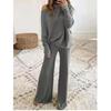 2026 Autumn/Winter Solid Batwing Sleeve Knit Two-Piece Set with Drawstring High-Waist Wide-Leg Pants