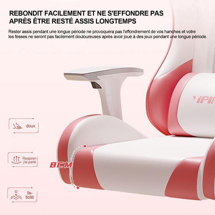 Chaise Gaming - FOXSPORT - Fauteuil Gaming-avec repose-pieds-accoudoirs3d-Chevalier De La Rose- Charge 200 Kg-rose