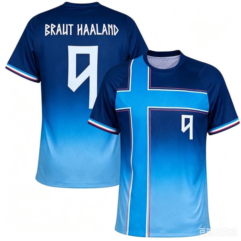 Braut Haaland 9 Norwegen Fußballtrikot Norwegische Flagge Kreuzdruck Beidseitig Atmungsaktiv Schnelltrocknendes Gewebe Rundhalsausschnitt Unisex Kurz