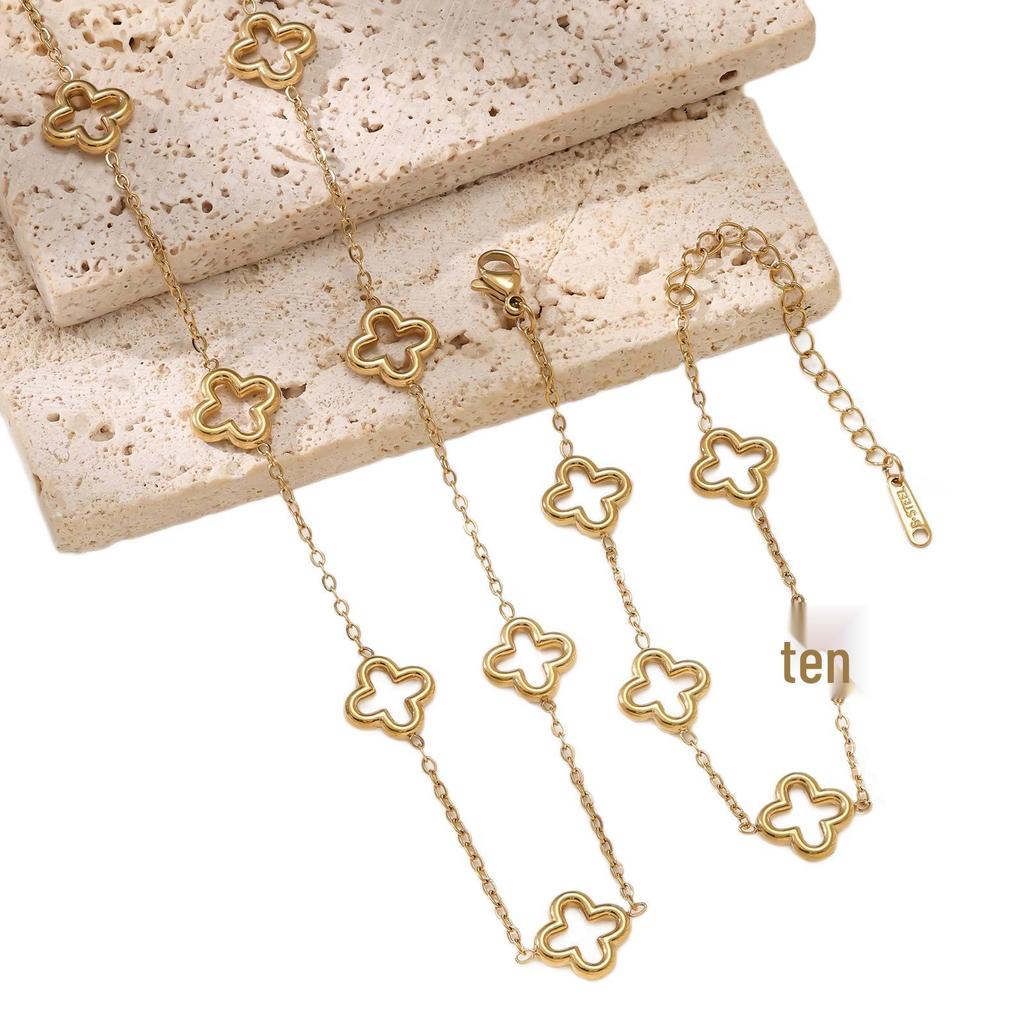 Kadınlar için Minimalist 18K Altın Kaplama Paslanmaz Çelik Dört Yapraklı Yonca Bileklik Kolye