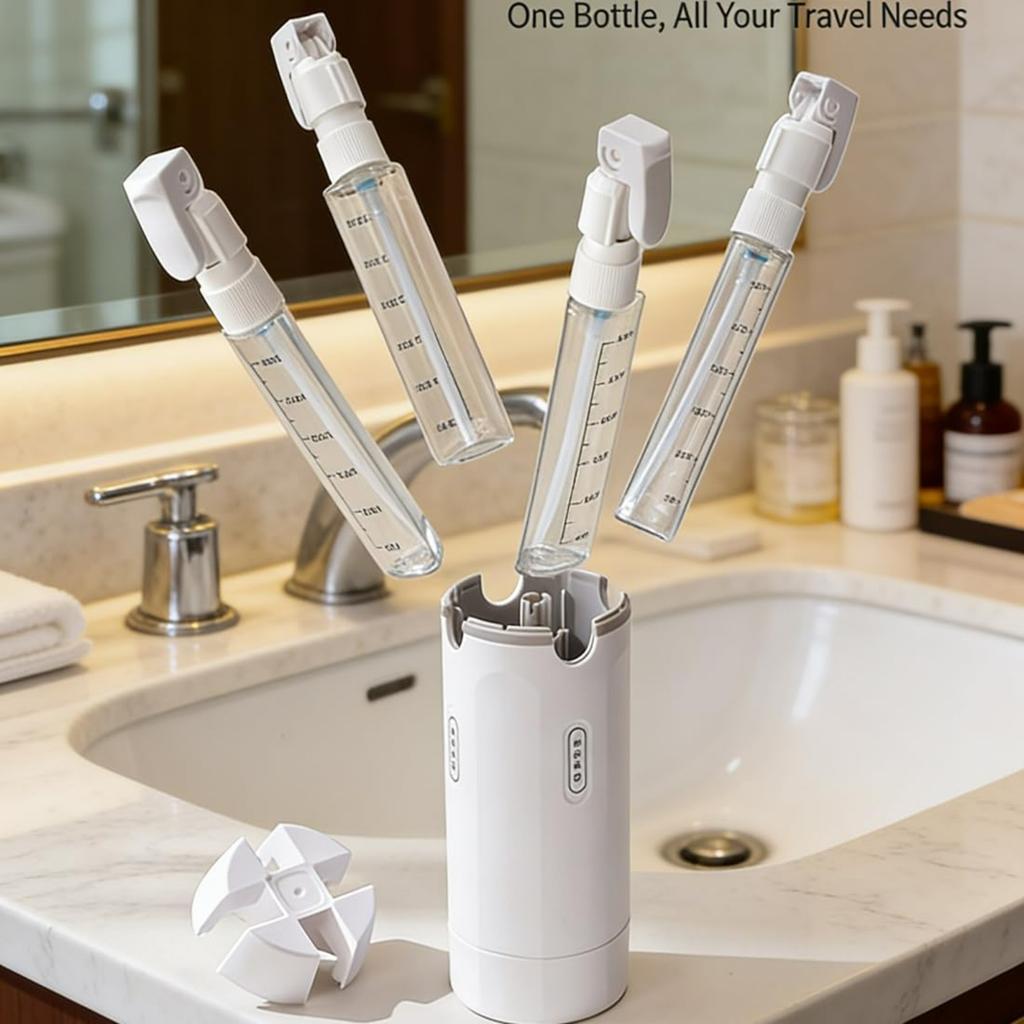 4-in-1 Travel Bottles Set,Leak-Proof Refillable Containers Dispensers Labels Portable Toiletry Organizer Cup for Shampoo,Lotion,Soap