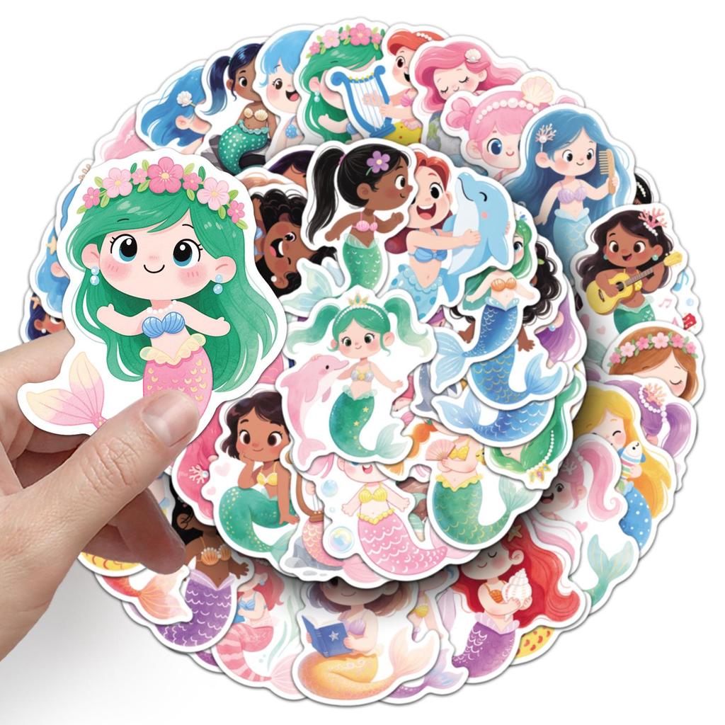 50 Cute Cartoon Mermaid Graffiti Stickers for Water Bottles, Phone Cases, and Journals