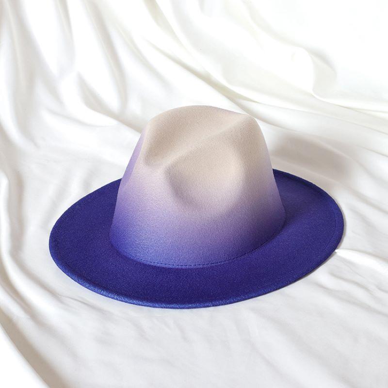 

Gradient top hat flat brimmed jazz top hat two-tone Panama felt hat men s and women s tweed hat for diy 58-60