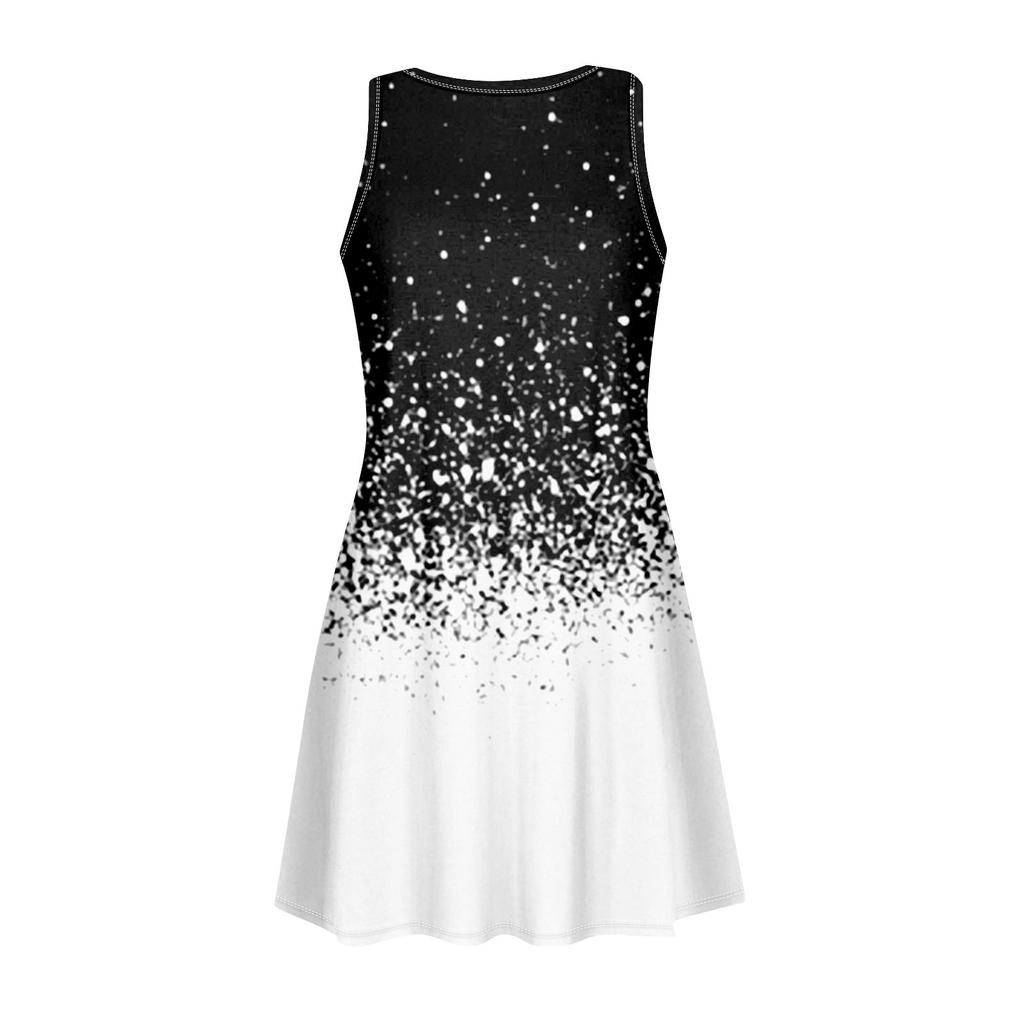 Women's Fashion Beach Skirt Round Neck Sleeveless Print Dress