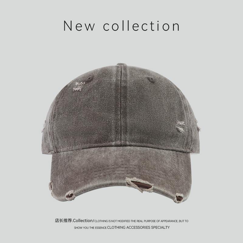Washed Hole Baseball Cap Fashionable Versatile Retro Solid Color Embroidery Casual Simple Sunshade Cap