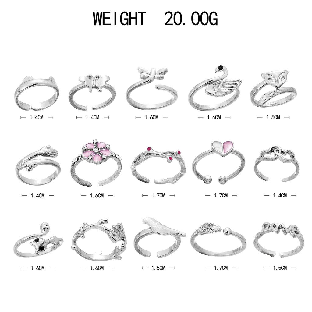 Combination Personalized Foot Ring, Dragonfly Butterfly Love Flower 15-Piece Set Open Foot Decoration