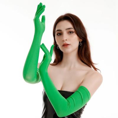 Gants Longs Stretch en Soie Lait pour Femmes Été Crème Solaire Fins Conducteur Danse Performance Robe de Mariée Mains Moufles Dame