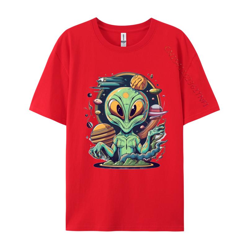 Alien Tshirt Anime Printed Tshirt Funny UFO Alien Space Men Tshirt Green And White Graphic T Shirt