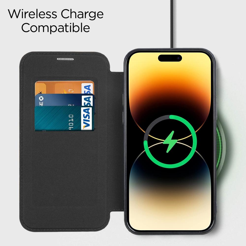 Phone Cover for iPhone 14 Pro,Compatible with MagSafe RFID Blocking Card Slots Fully Wrapped TPU Electroplating Clear Back Flip Case with Lens Film