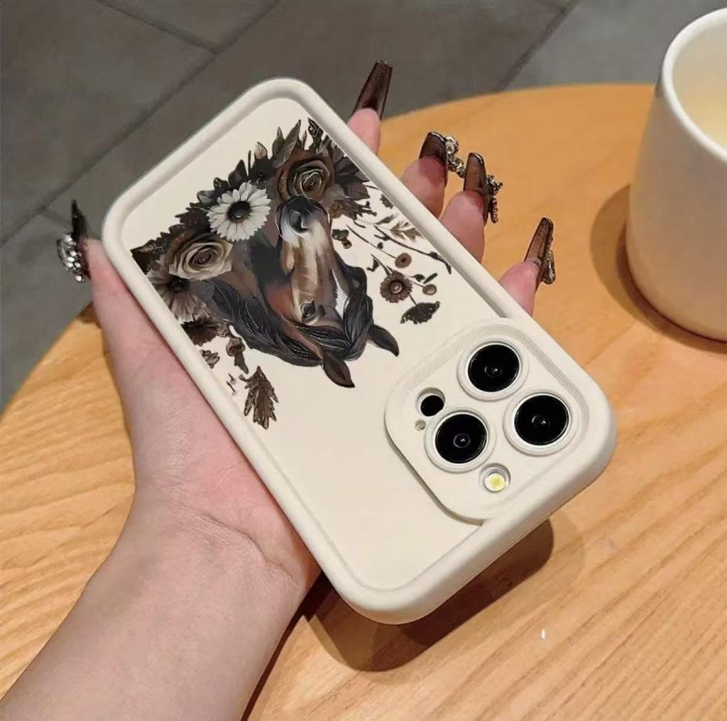 Flower horse is suitable for iphone17pro mobile phone case Apple 15 anti-drop 14 foreign trade 13promax new 16x
