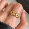 Real  Sterling Silver 18K Gold Zircon Star Round Opening Rings for Women Vintage Fine  Light Luxury Accessories